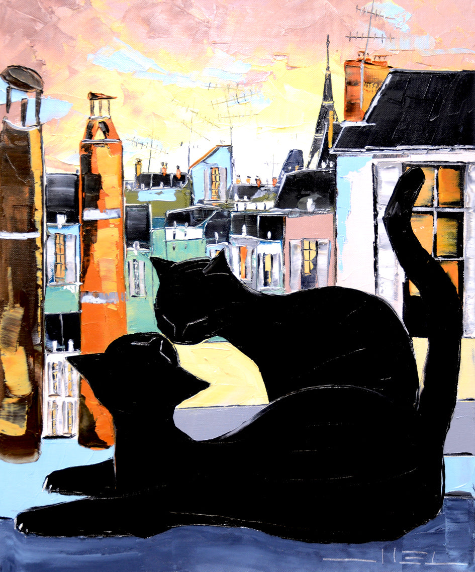Black Cats in Love over Paris - JIEL -