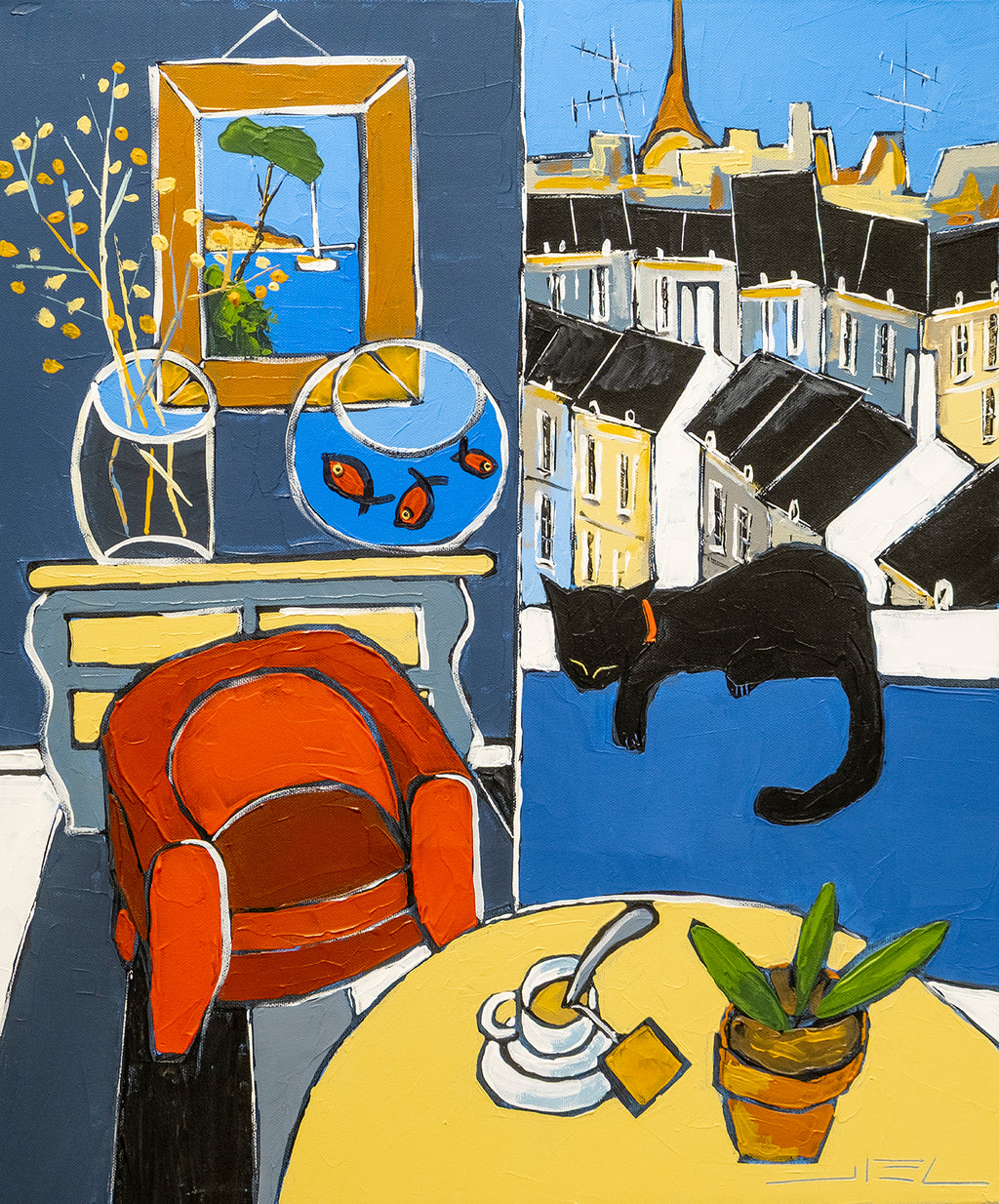 Tea Time in Paris with Matisse and the Red Armchair – Limited Edition Art Print JIEL