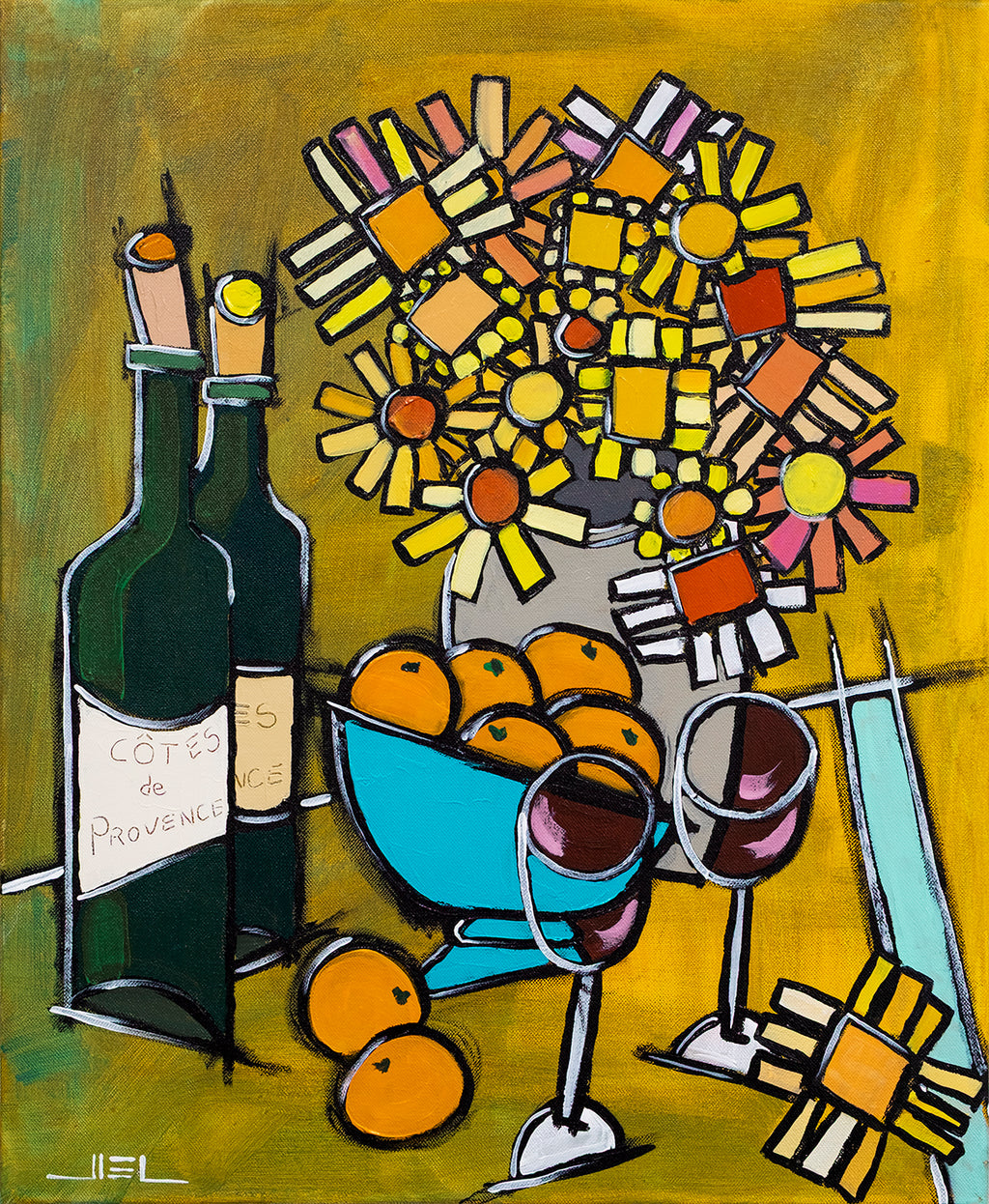 Country Bouquet with Oranges and Côtes de Provence – Limited Edition Art Print JIEL