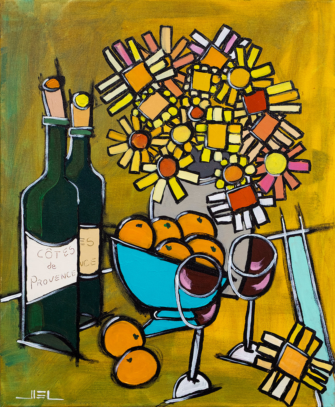 Country Bouquet with Oranges and Côtes de Provence – Limited Edition Art Print JIEL