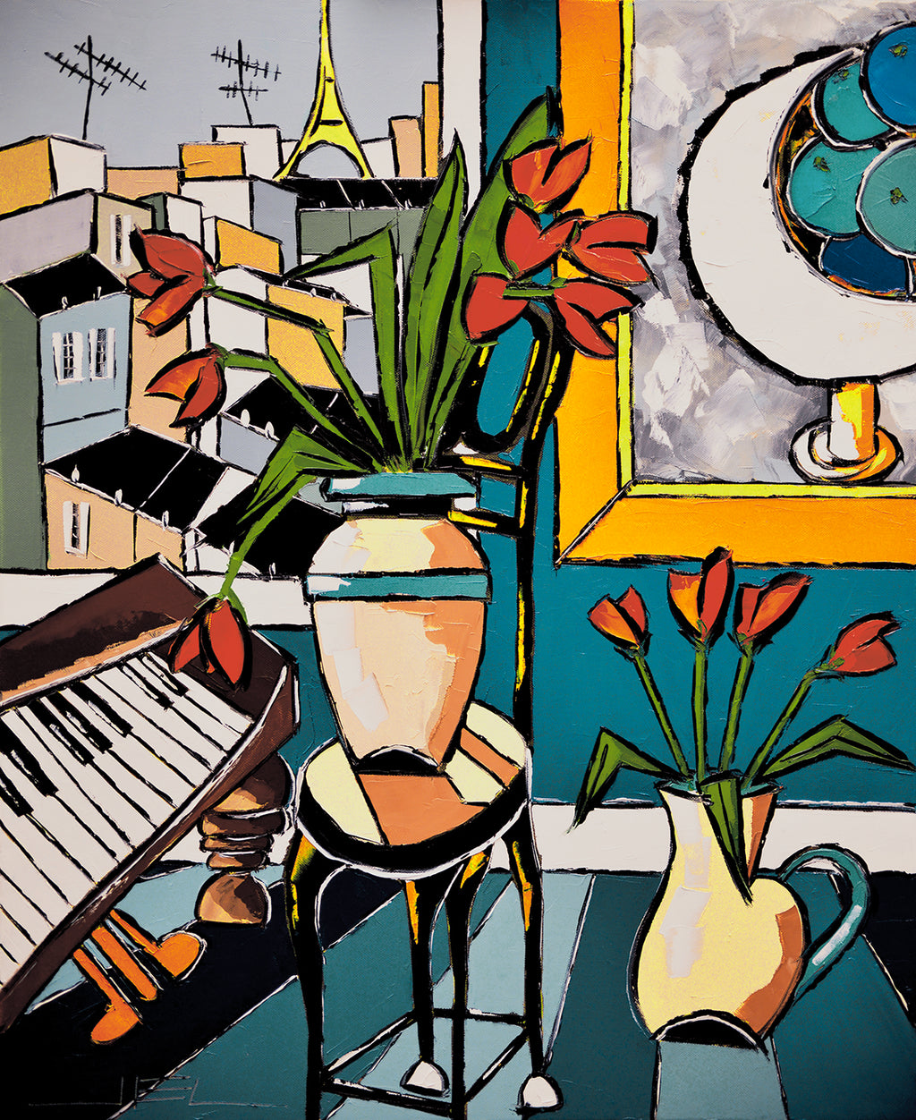 Old Piano and Tulip Bouquets in Paris - JIEL -