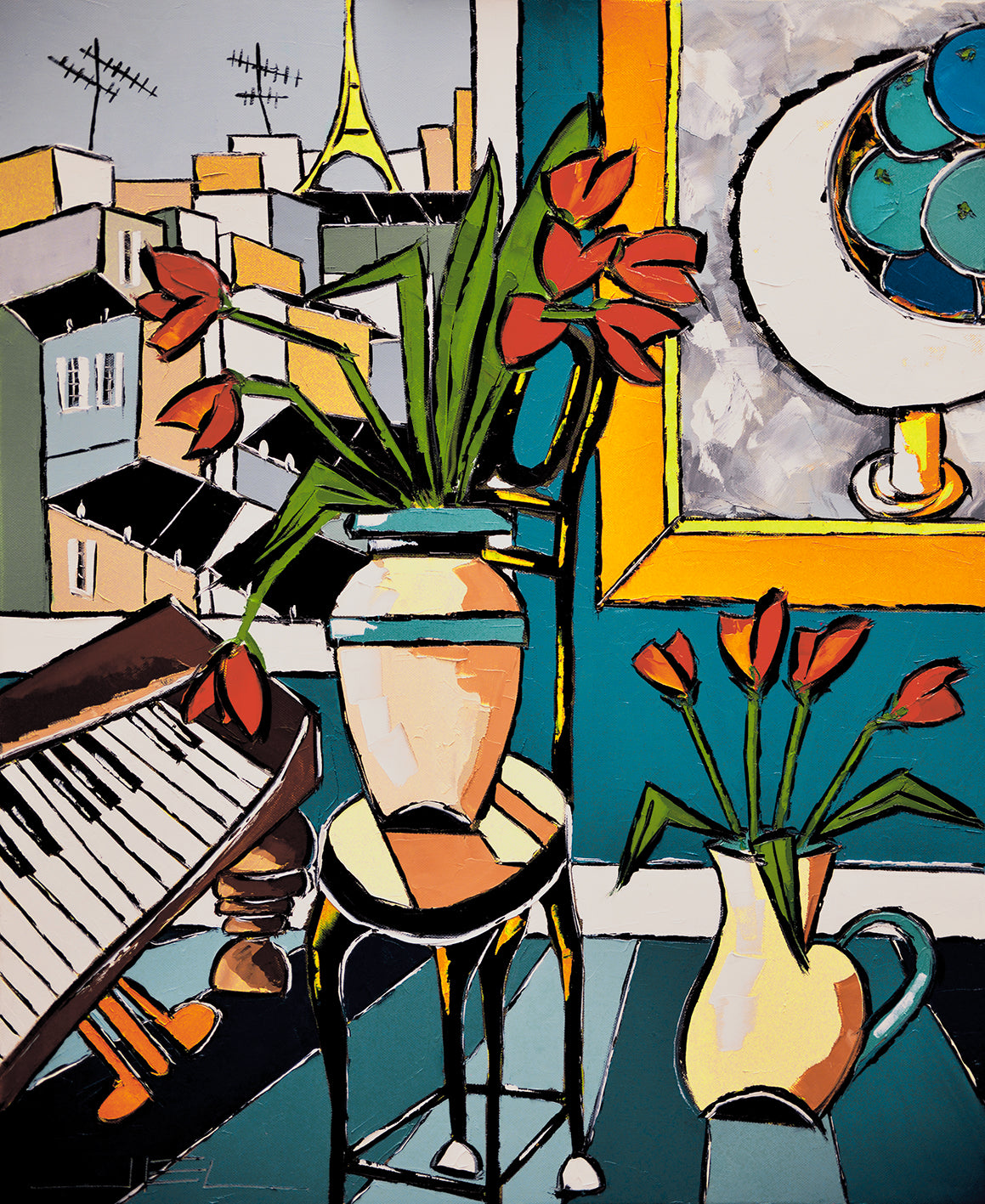 Old Piano and Tulip Bouquets in Paris - JIEL -