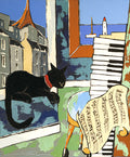 Black Cat with the Sheet Music in Paris - Limited Edition Art Print JIEL