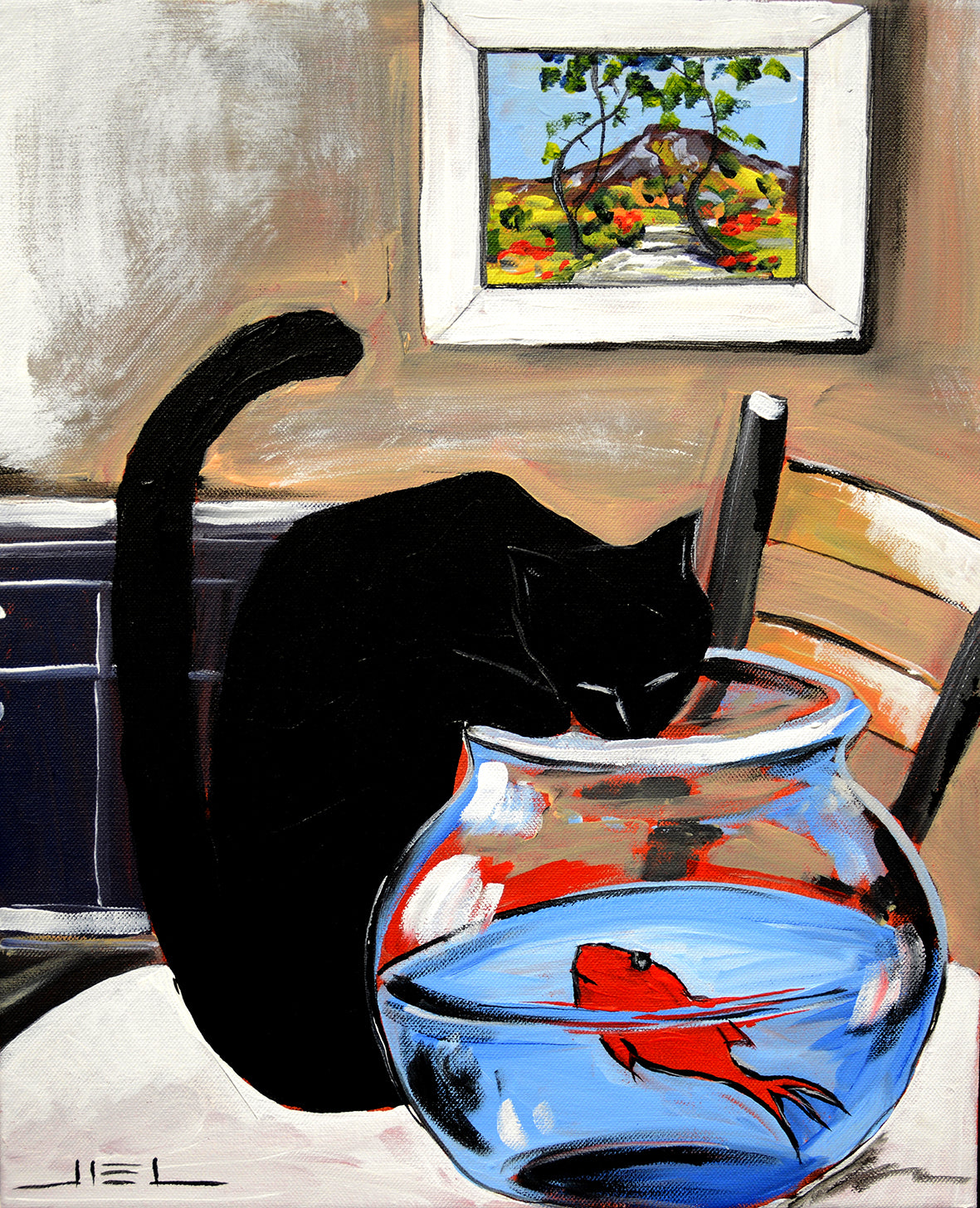 Black the Cat with the Goldfish at Sainte-Victoire - JIEL -