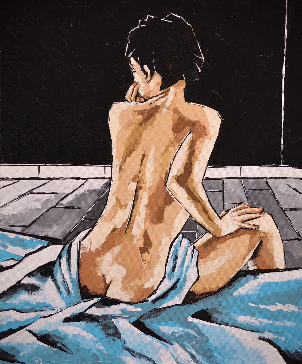 Nude Woman on Blue Sheets - JIEL -