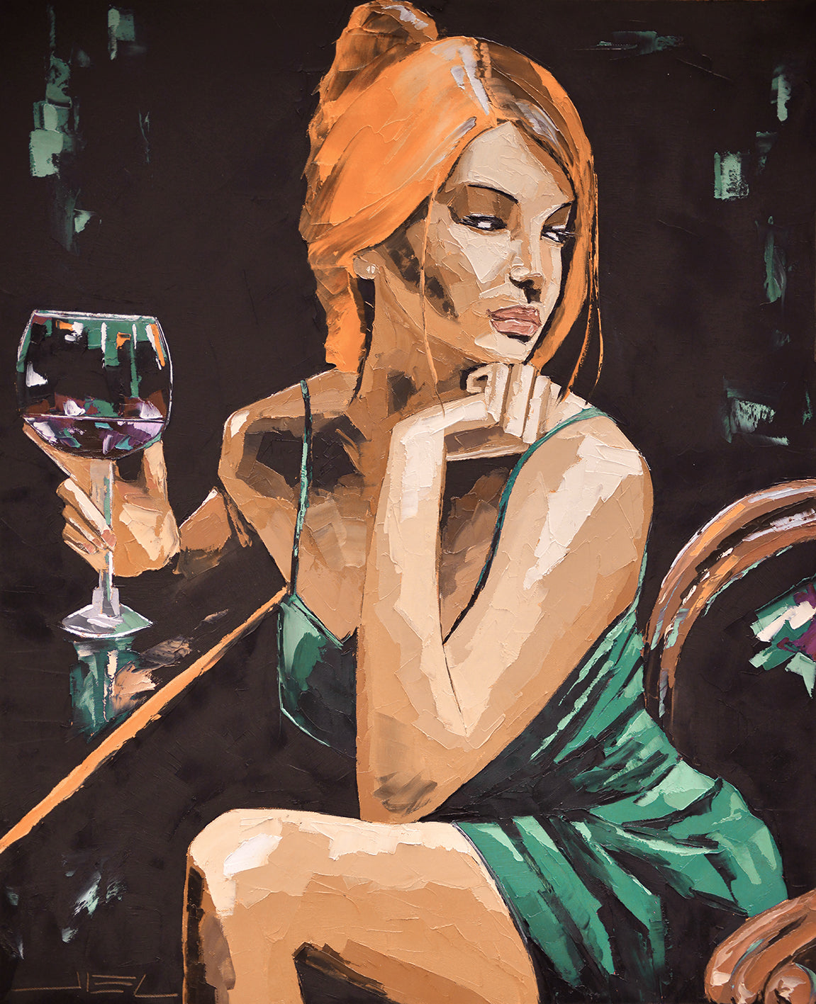 Young Red-Haired Woman with a Glass of Wine - JIEL -