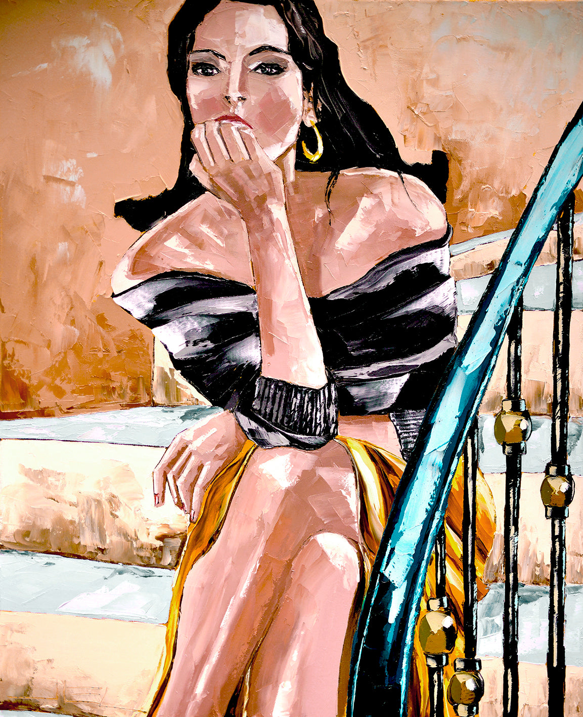 Brunette Woman Sitting on the Stairs - JIEL -