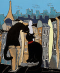 Black Cat and his Pretty on Paris rooftops - JIEL - 40 X 48,5 cm