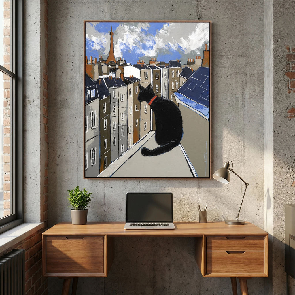 Black Cat on Paris Rooftops