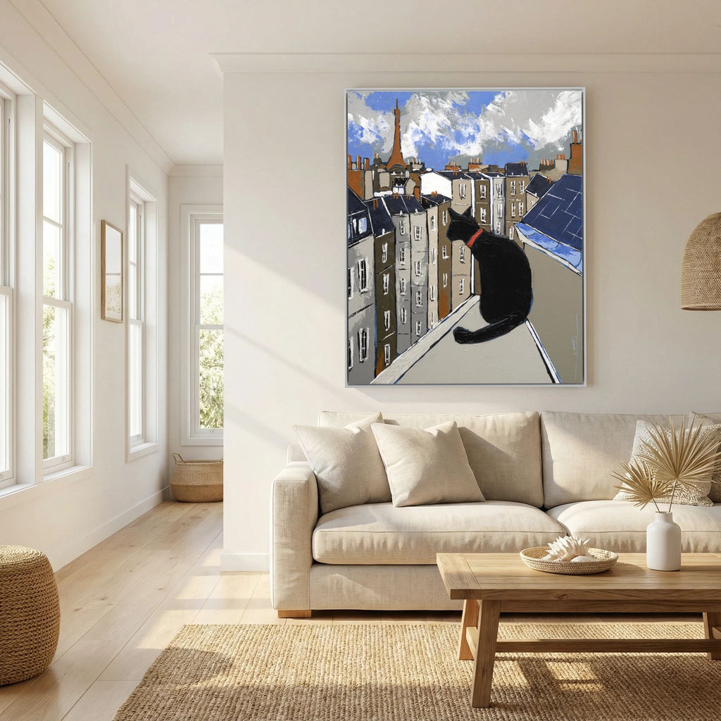 Black Cat on Paris Rooftops