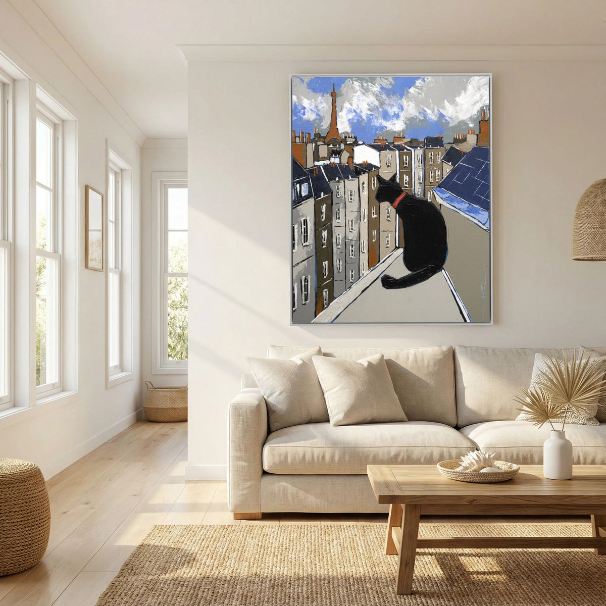 Black Cat on Paris Rooftops