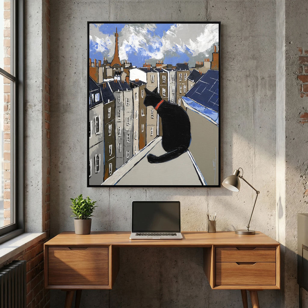 Black Cat on Paris Rooftops