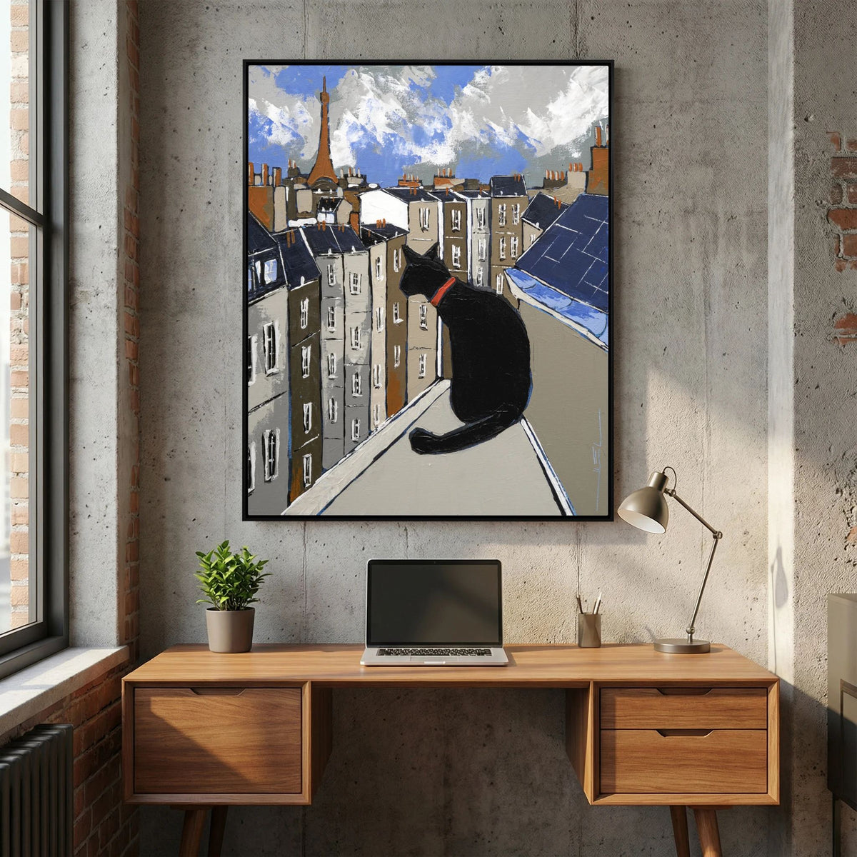 Black Cat on Paris Rooftops