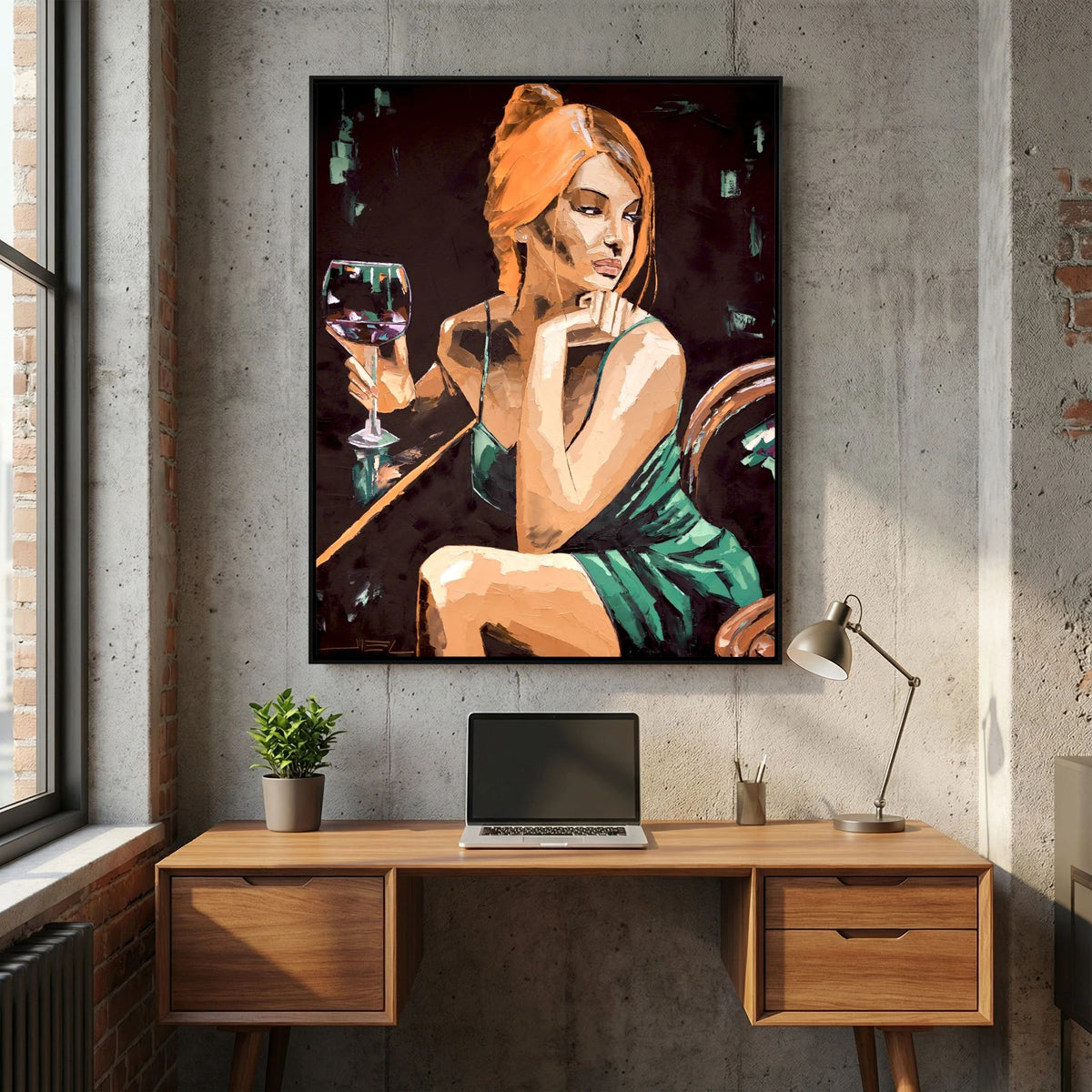 Young Red-Haired Woman with a Glass of Wine
