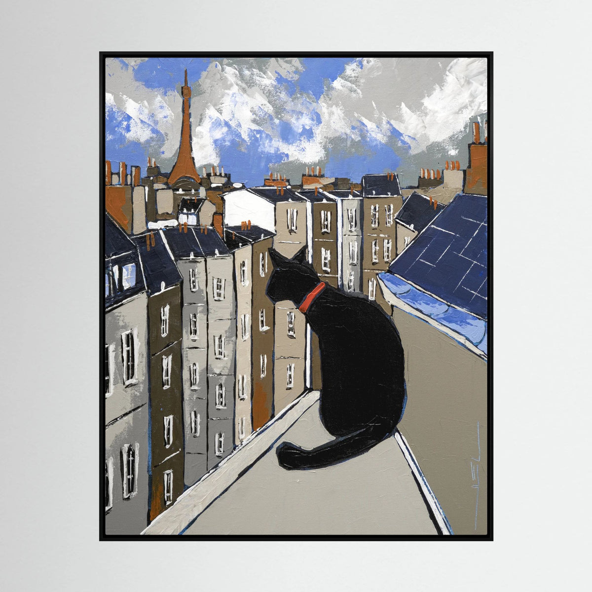 Black Cat on Paris Rooftops