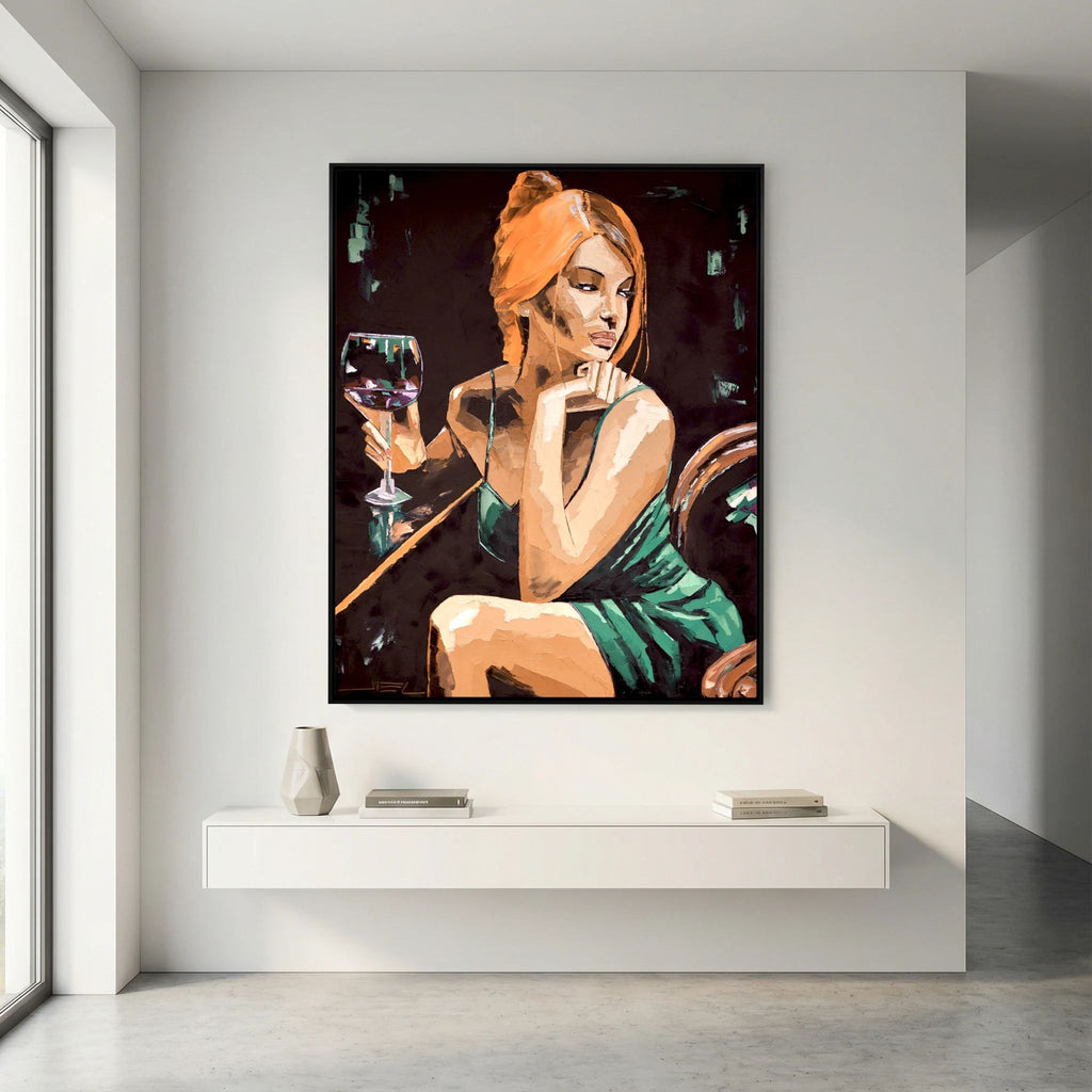 Young Red-Haired Woman with a Glass of Wine