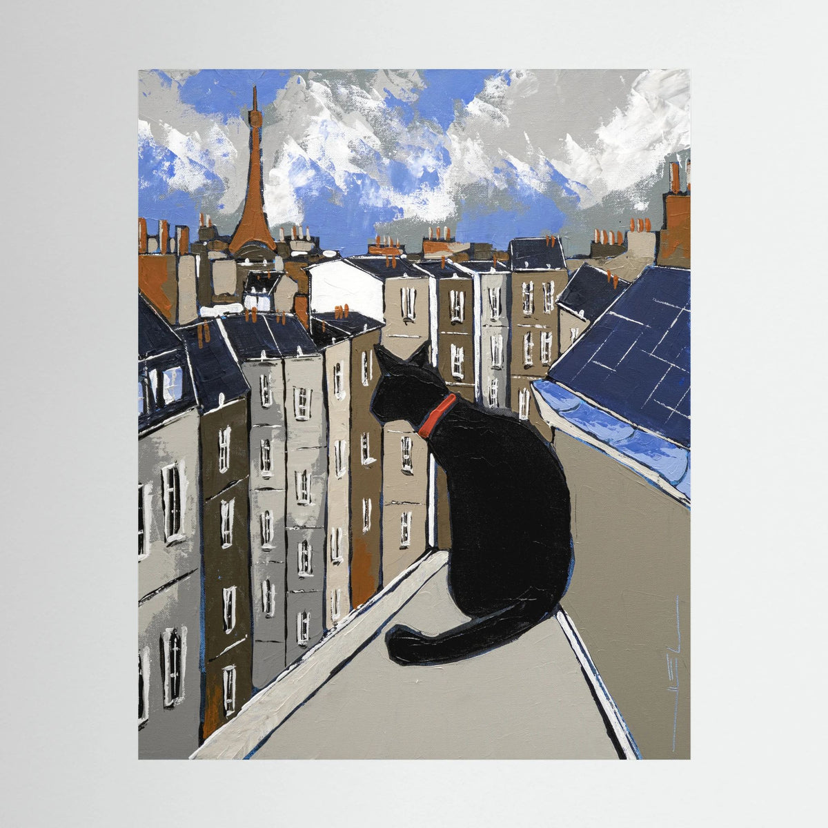 Black Cat on Paris Rooftops
