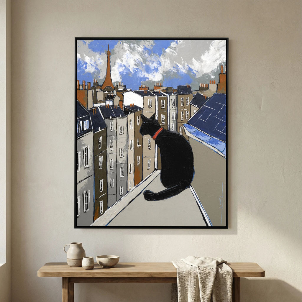 Black Cat on Paris Rooftops