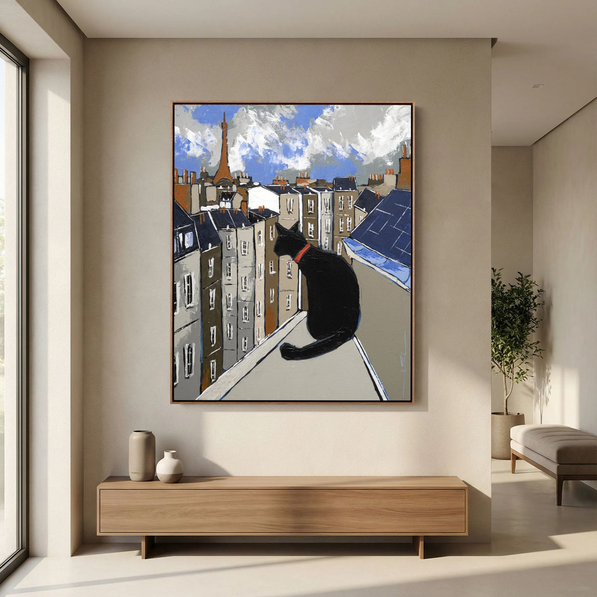 Black Cat on Paris Rooftops