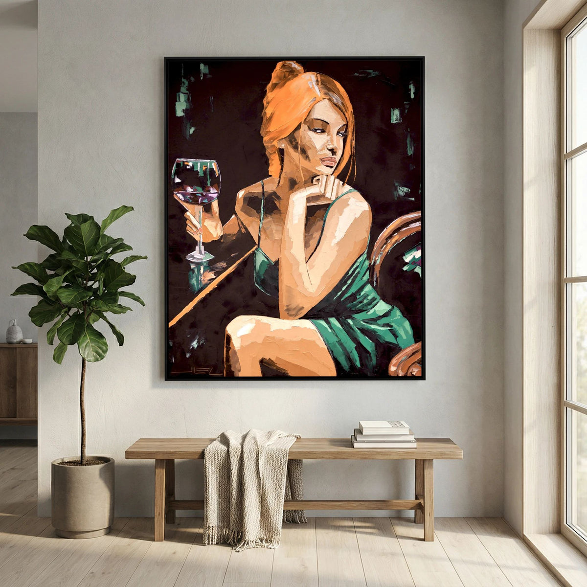 Young Red-Haired Woman with a Glass of Wine