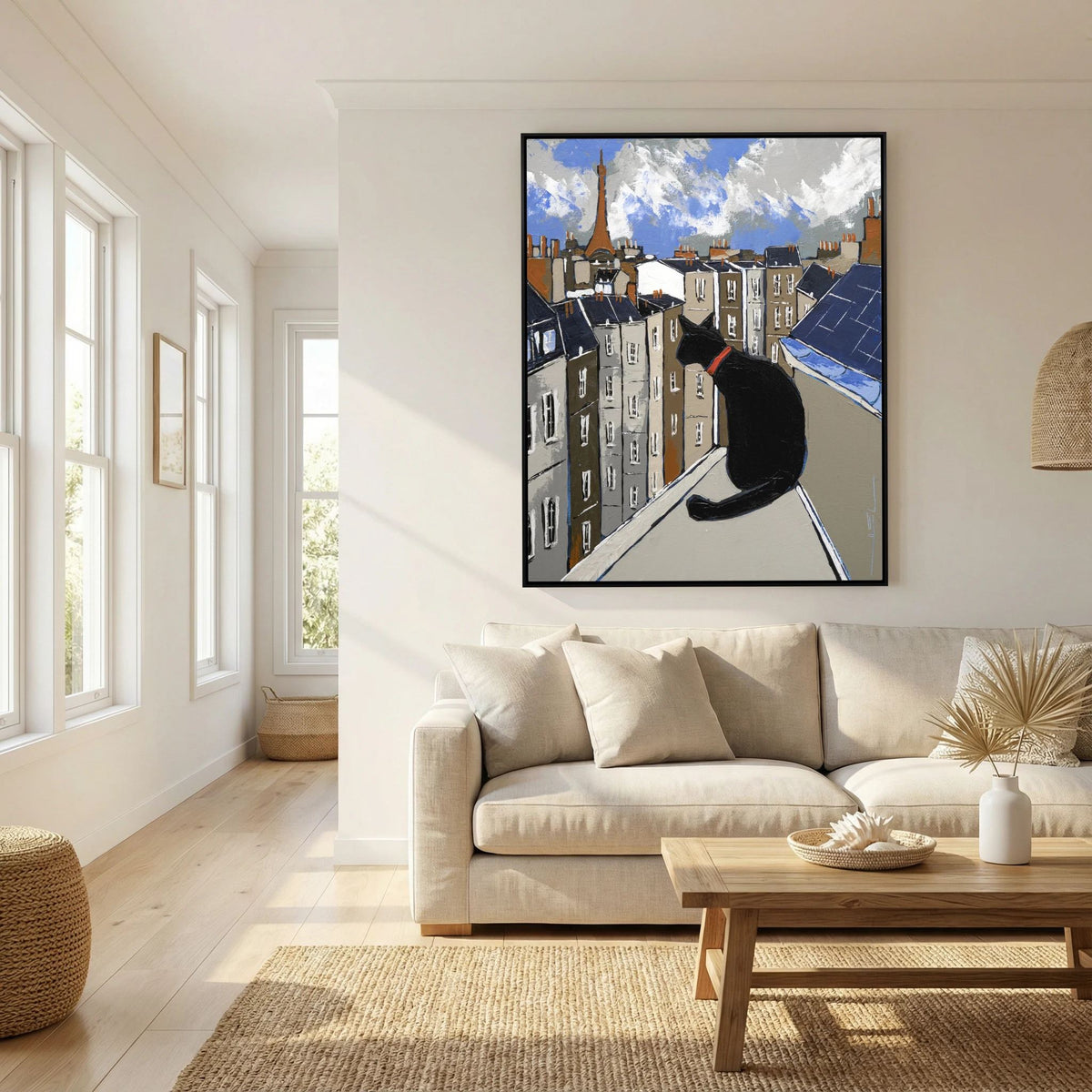 Black Cat on Paris Rooftops