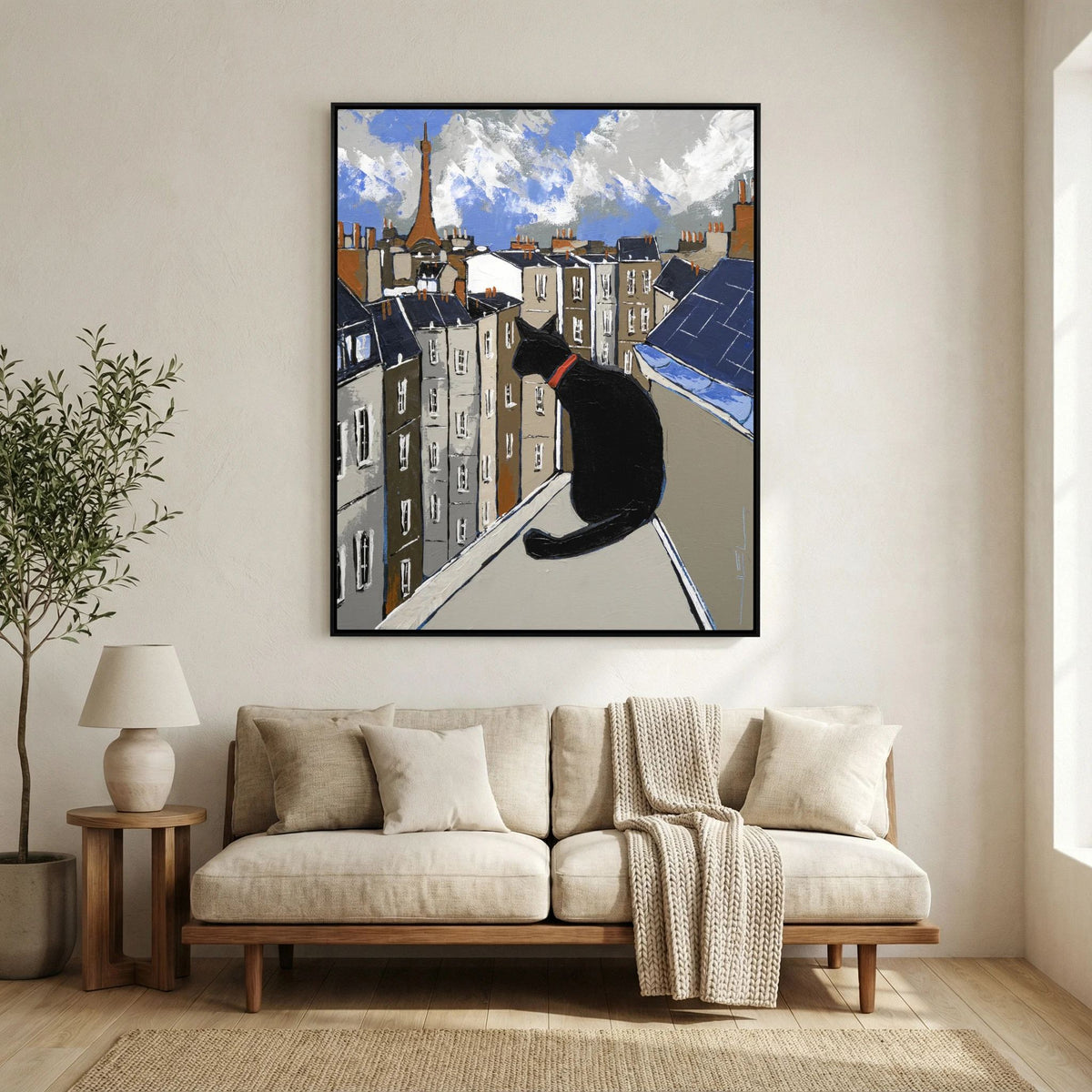 Black Cat on Paris Rooftops