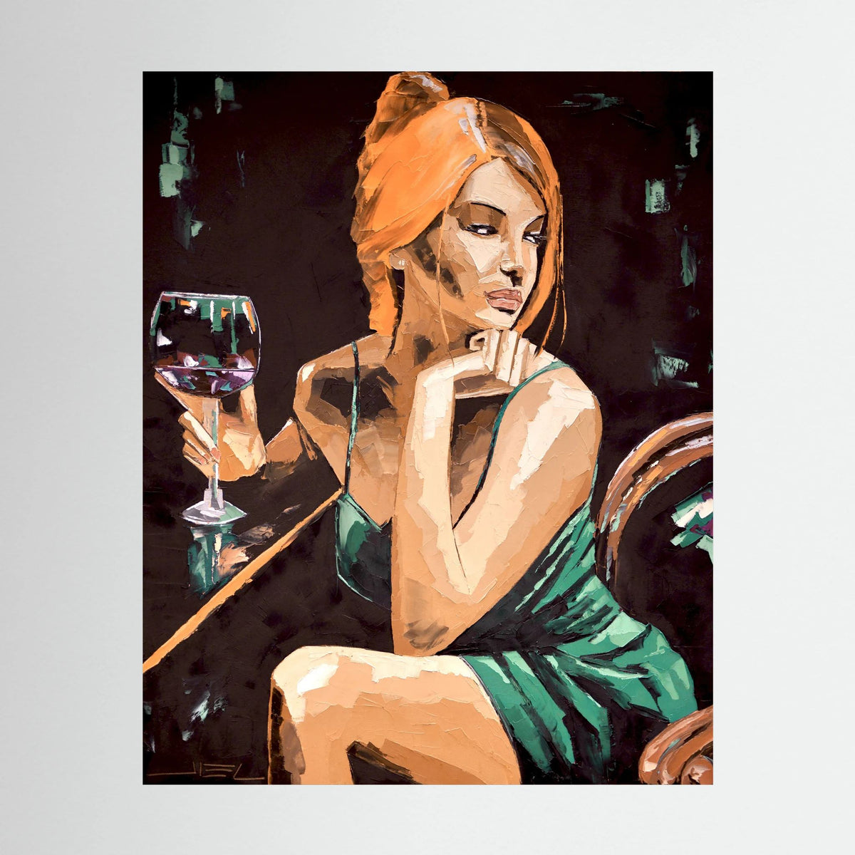 Young Red-Haired Woman with a Glass of Wine