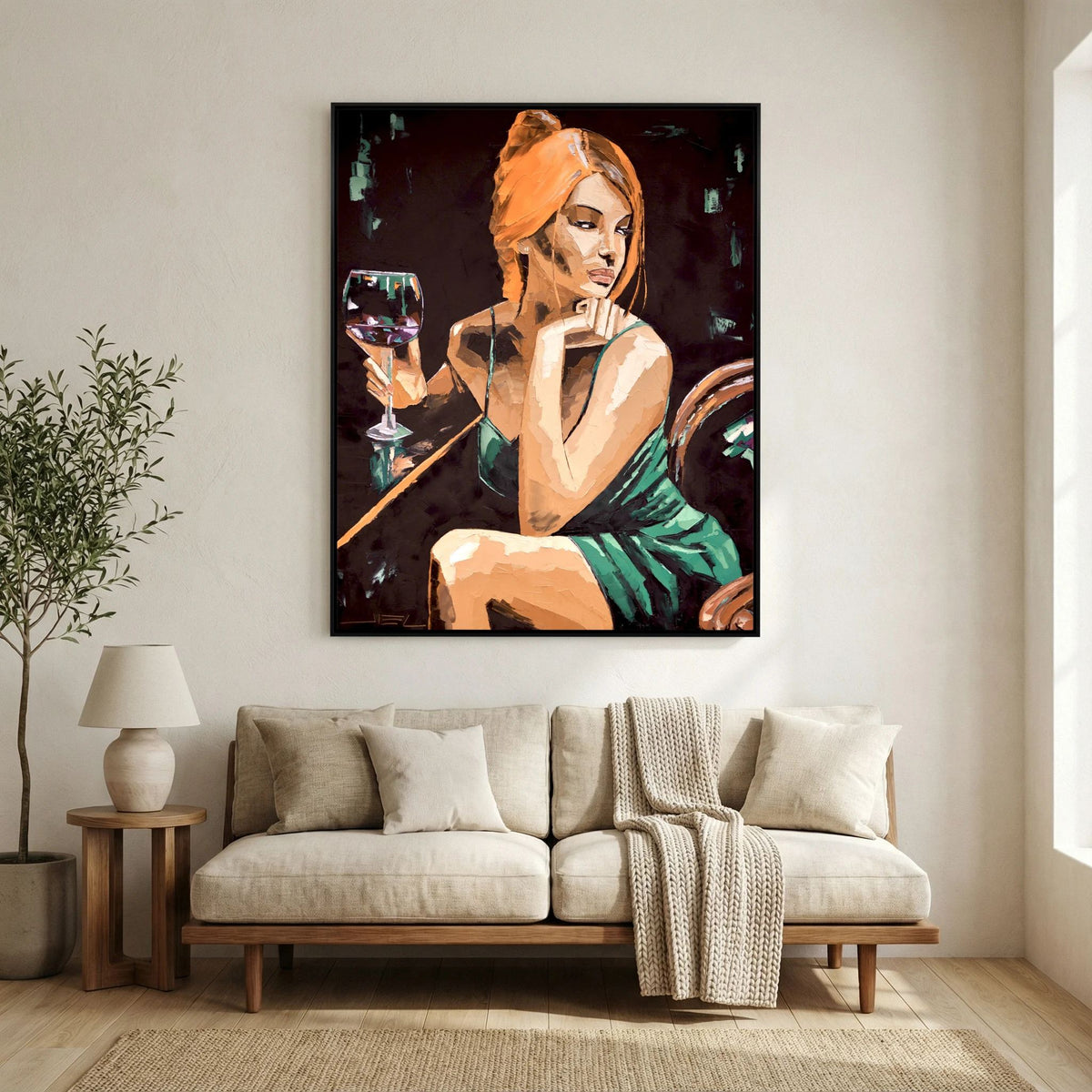 Young Red-Haired Woman with a Glass of Wine