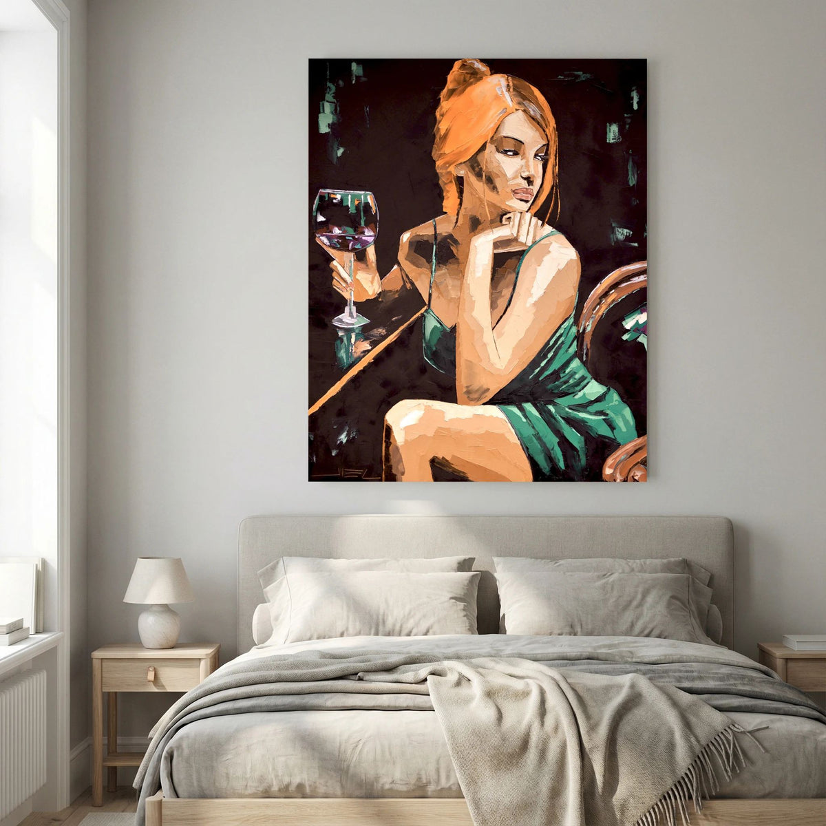 Young Red-Haired Woman with a Glass of Wine
