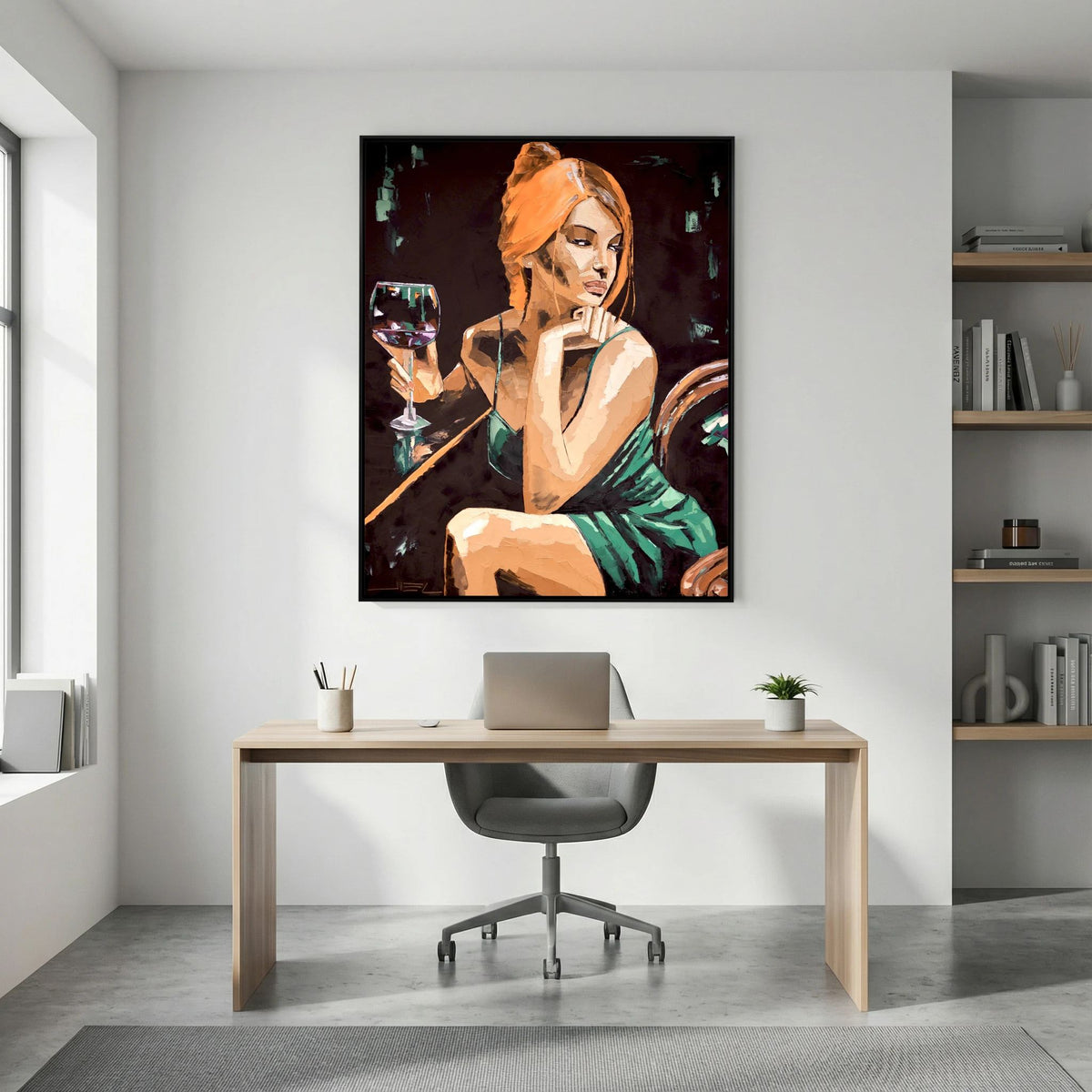 Young Red-Haired Woman with a Glass of Wine