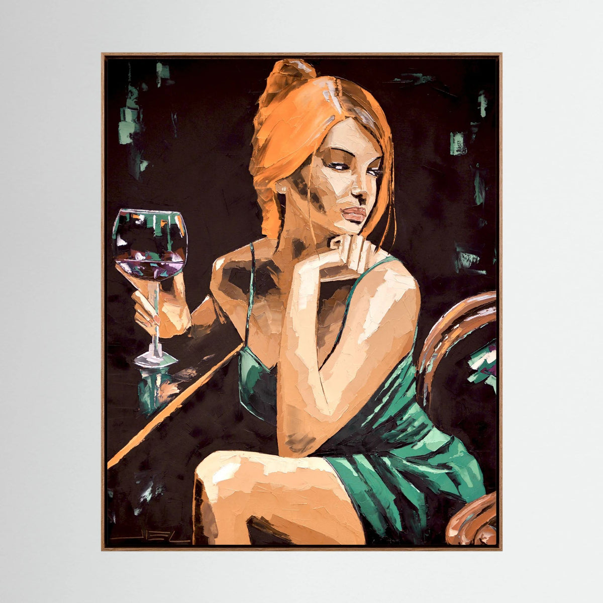 Young Red-Haired Woman with a Glass of Wine