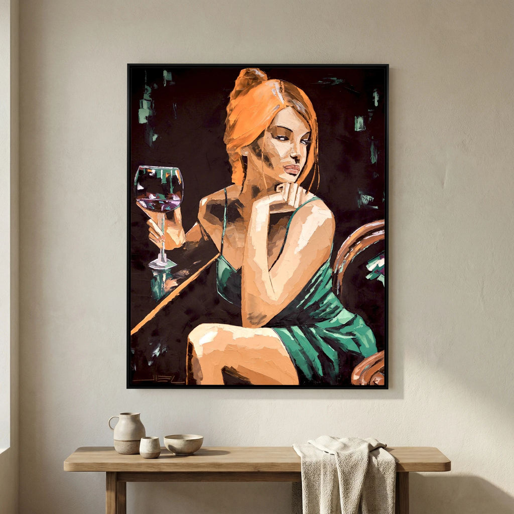 Young Red-Haired Woman with a Glass of Wine
