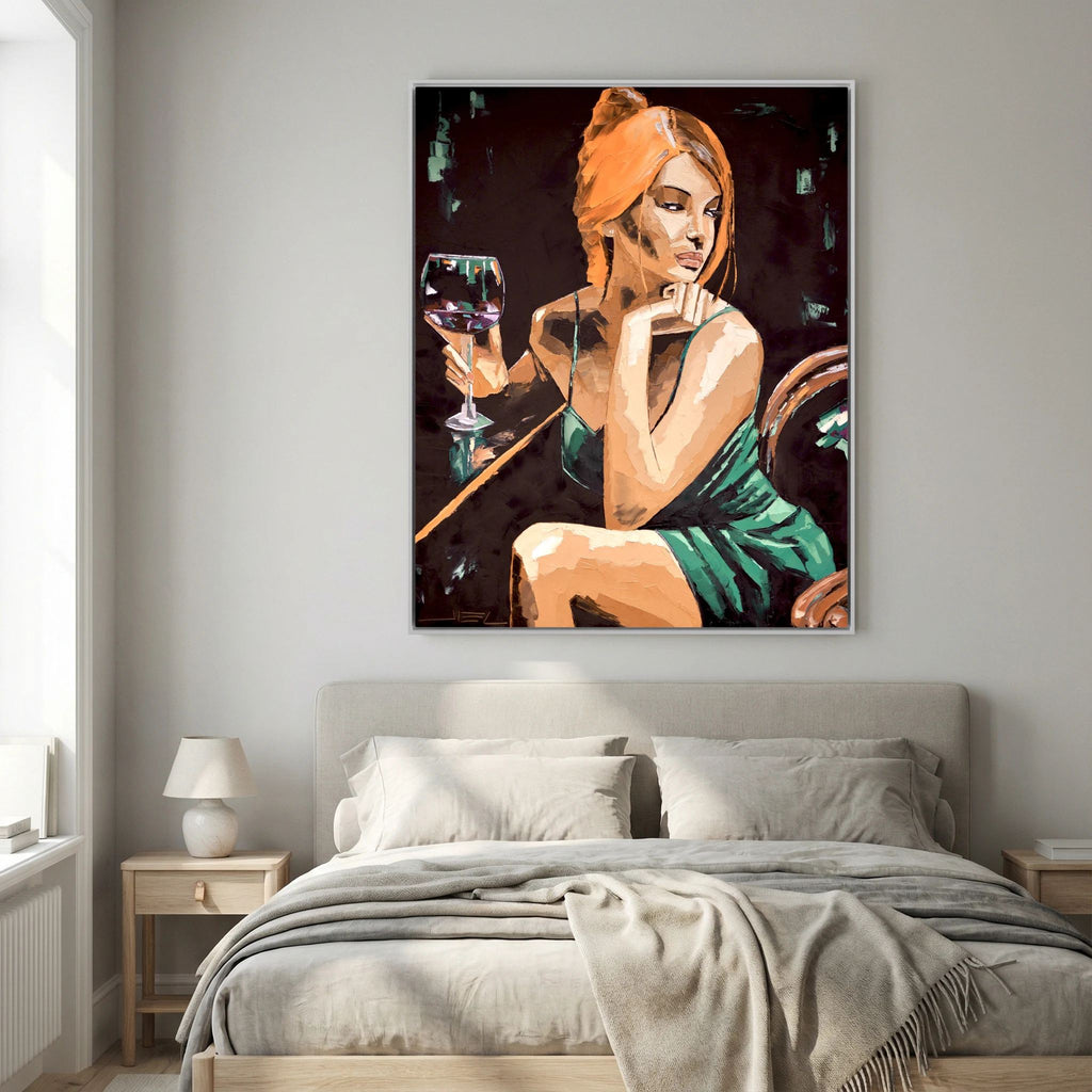 Young Red-Haired Woman with a Glass of Wine