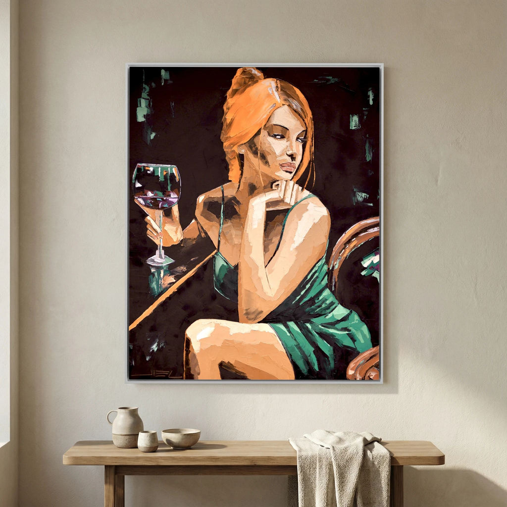 Young Red-Haired Woman with a Glass of Wine