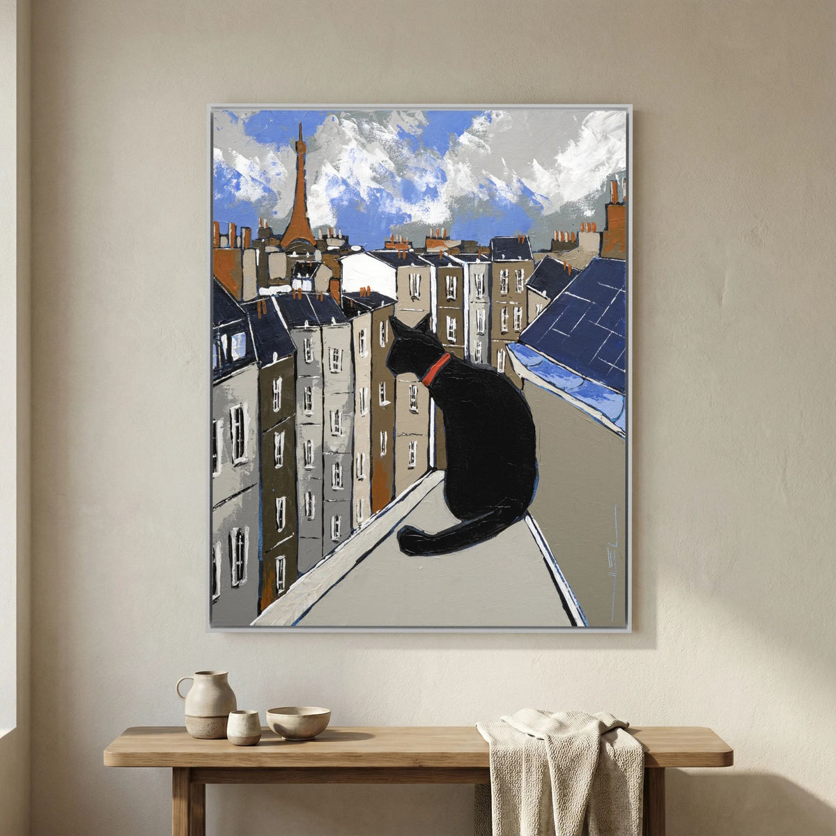 Black Cat on Paris Rooftops
