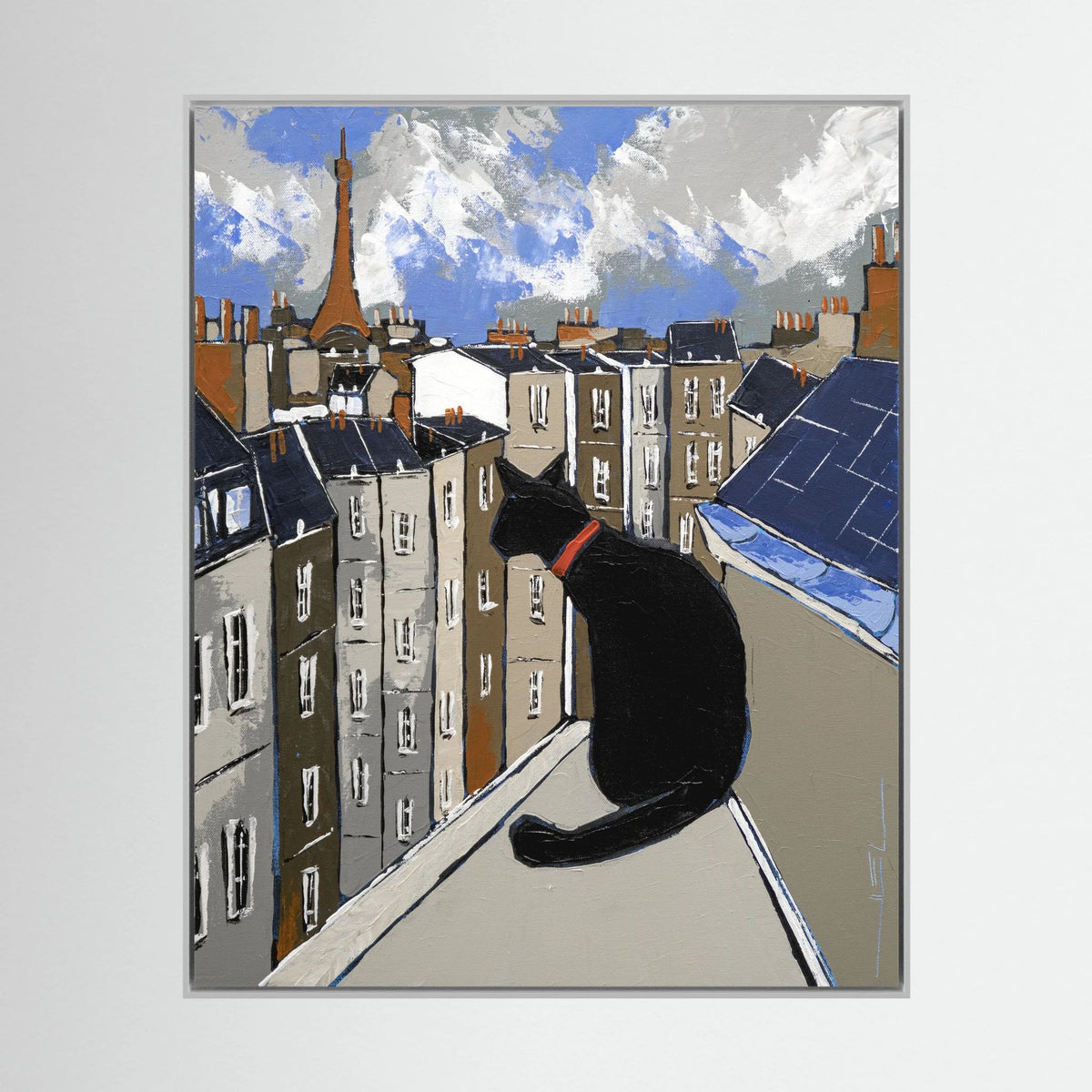 Black Cat on Paris Rooftops