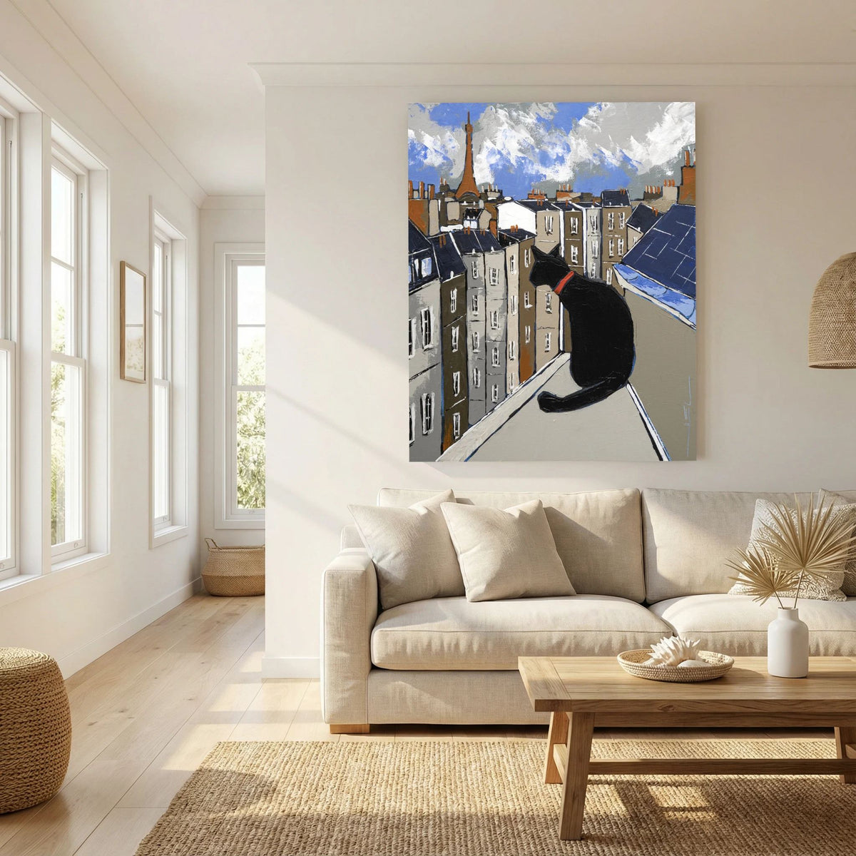 Black Cat on Paris Rooftops