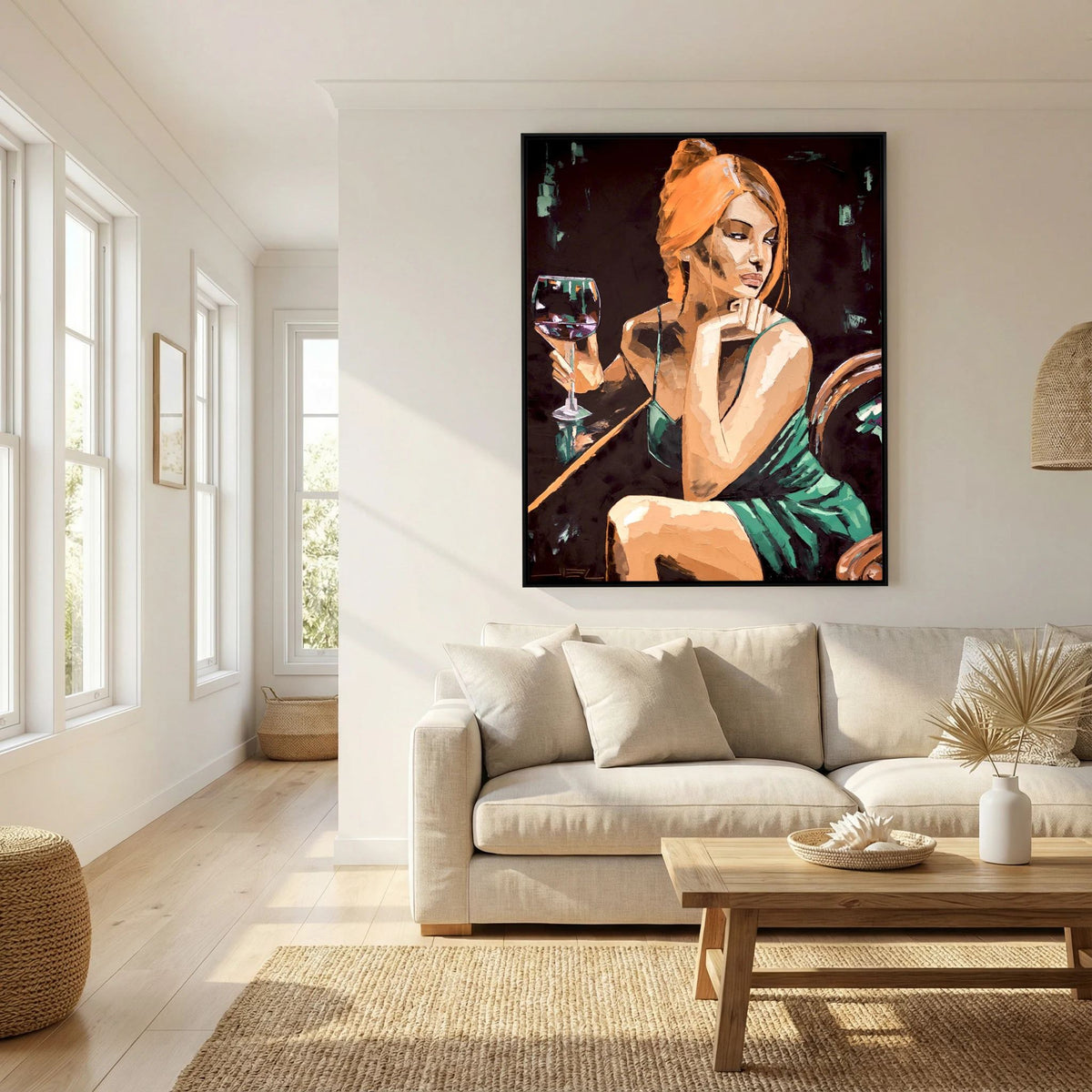 Young Red-Haired Woman with a Glass of Wine